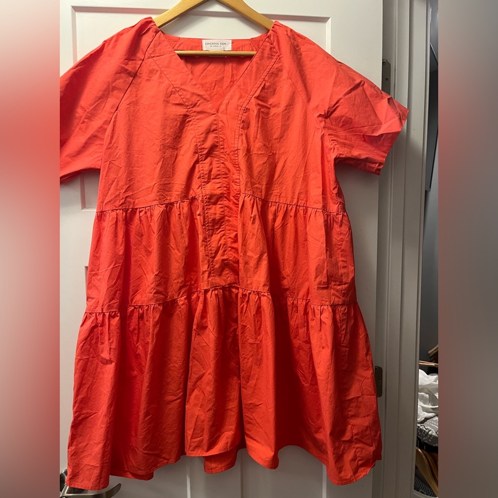 Chic Soul Bright Coral Tiered Midi Dress
